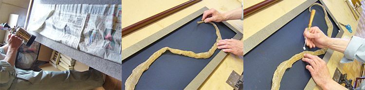 抜け殻を整えて額装する工程