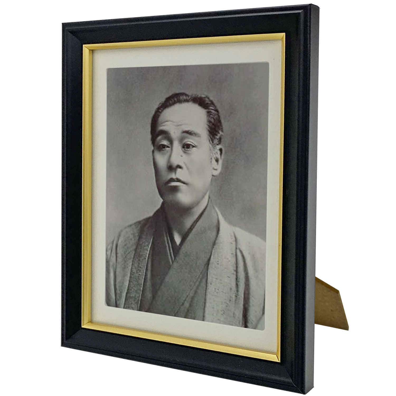確認用   写真立て 遺影用写真立 五分入山 つや消し黒に金の縁取り、まさにお仏壇向けの