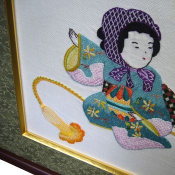 額装実例4 刺繍 特製布貼りマットで