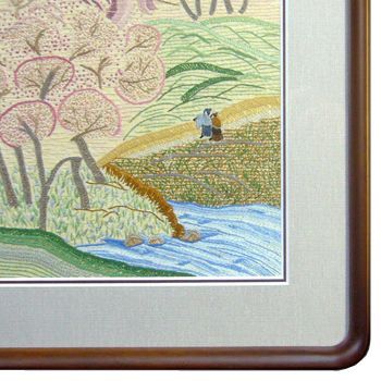 刺繍を和風に額装