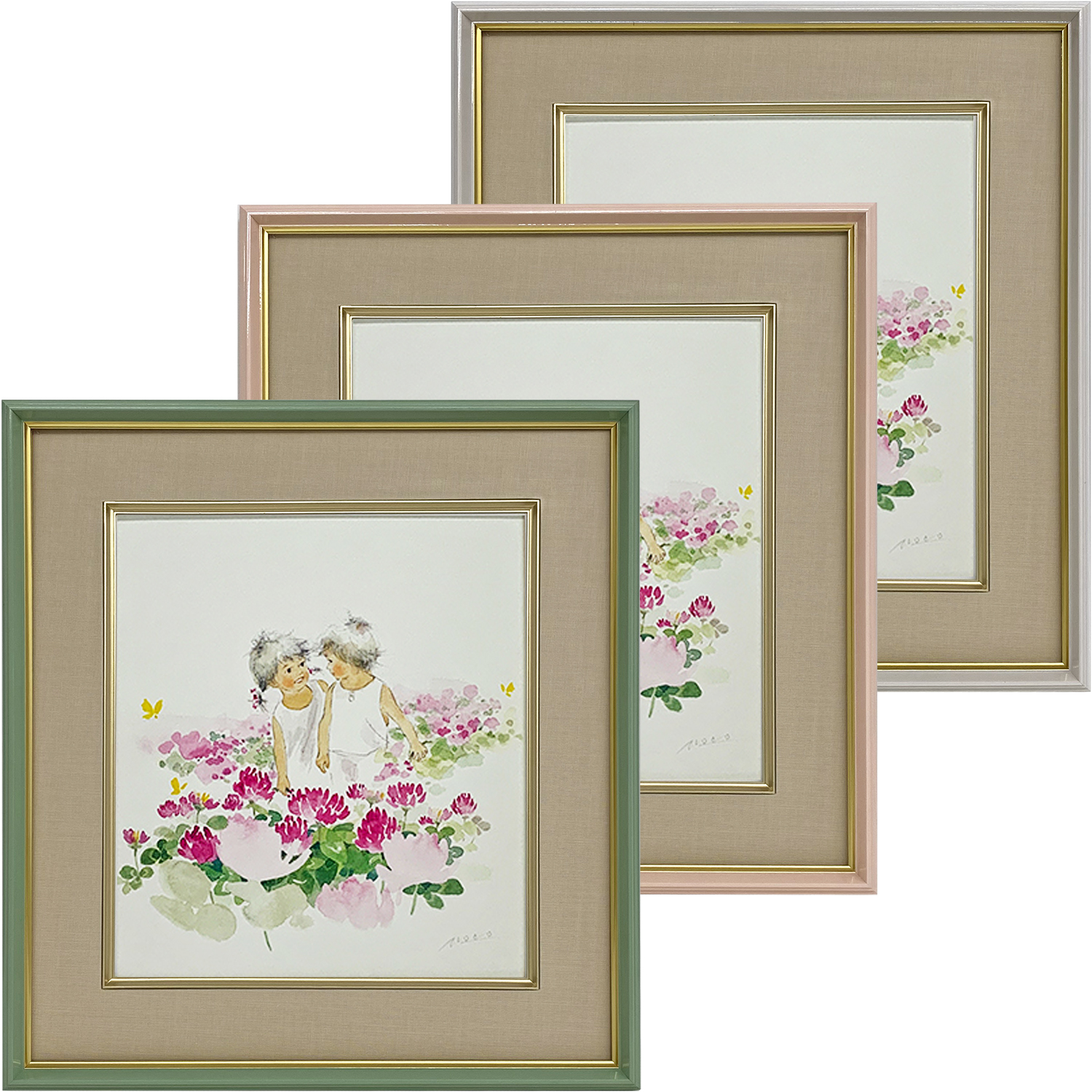 さと　　色紙額2枚まとめ売り オリジナルミニ額縁(ミニ色紙サイズ136mm×121mm) 金×紺 | 画材