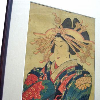 額装実例3 浮世絵 縦長の額縁に