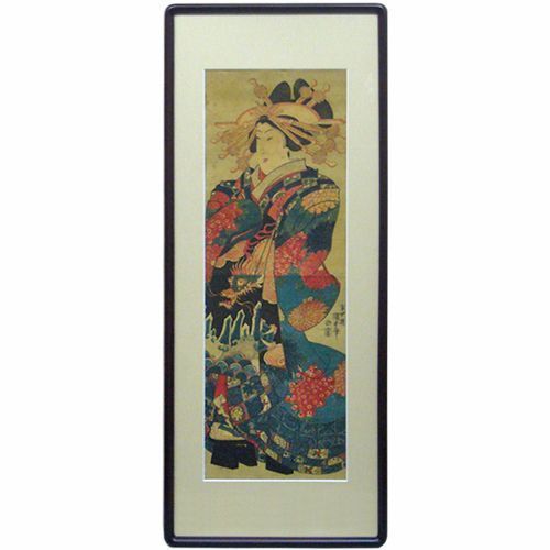額装実例4 浮世絵 縦長の額縁に