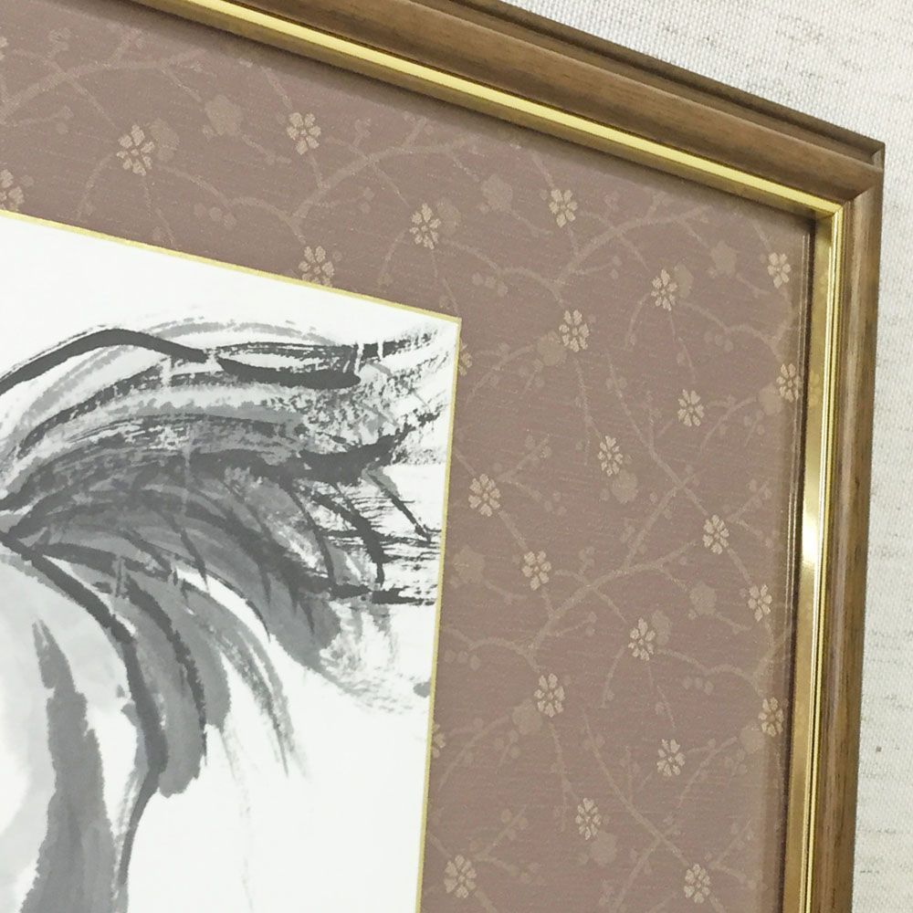 額装実例3 水墨画 馬群
