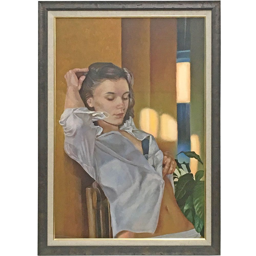 女性の油絵 麻ライナー付