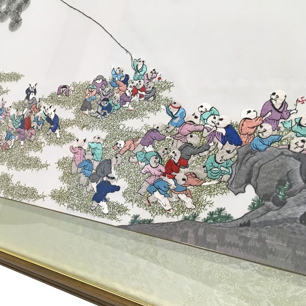 額装実例5 中国刺繍絵画 凧揚げ