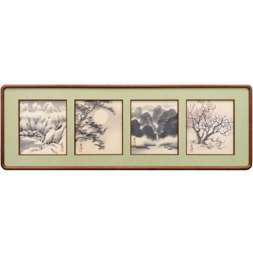 春夏秋冬の色紙 水墨画