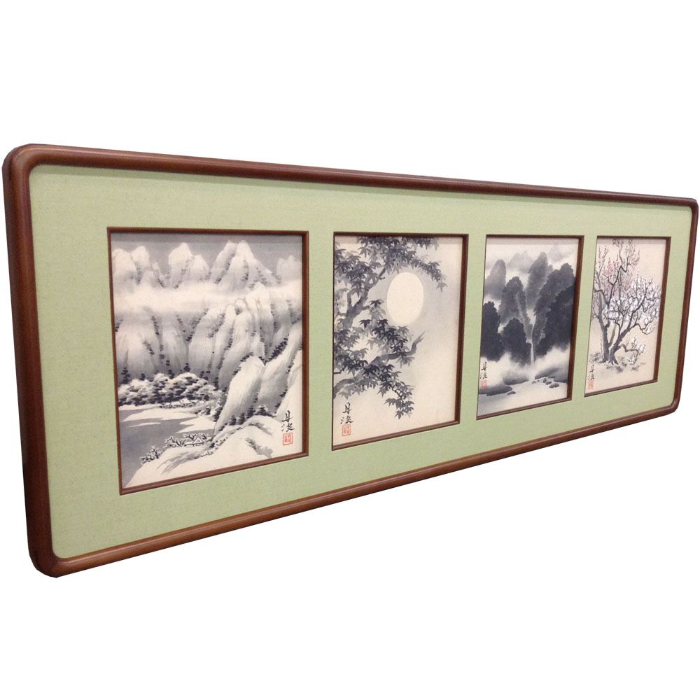 春夏秋冬の色紙 水墨画