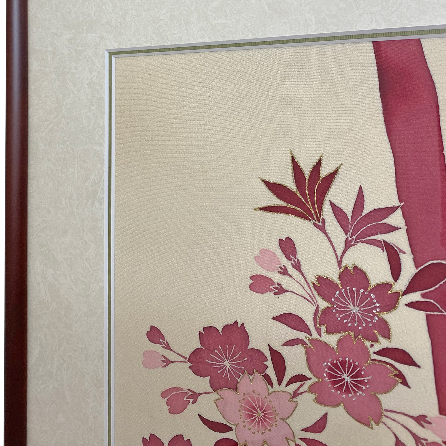 額装実例8 桜柄のお着物 一部分を額装