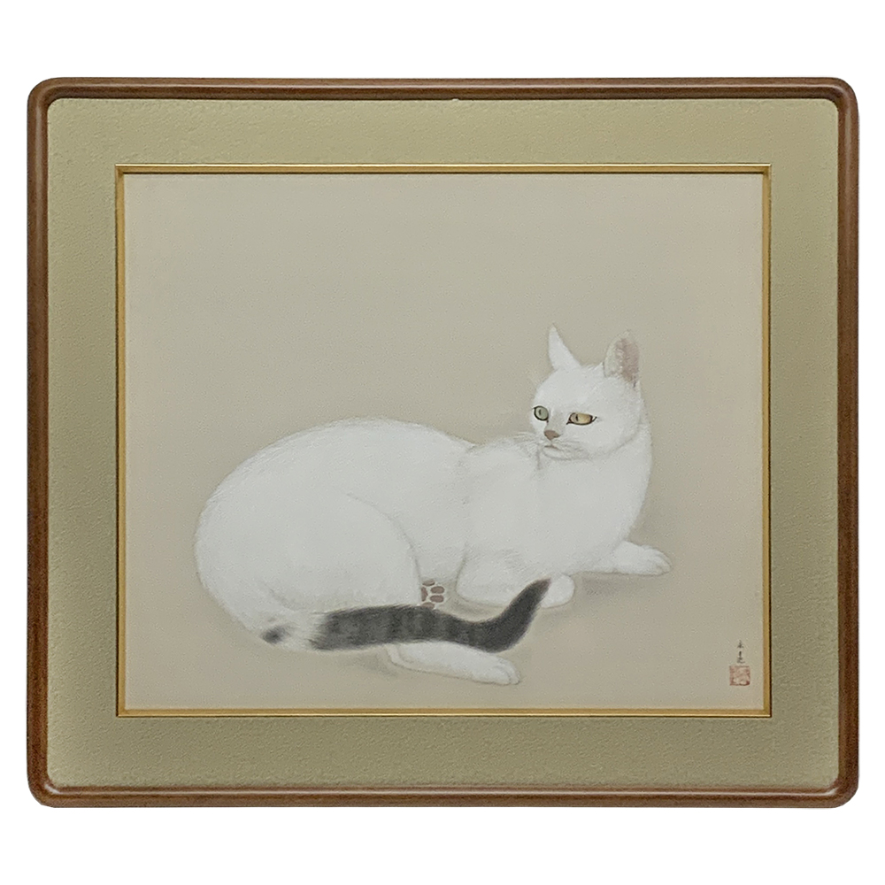 猫 日本画 まくりの絹本