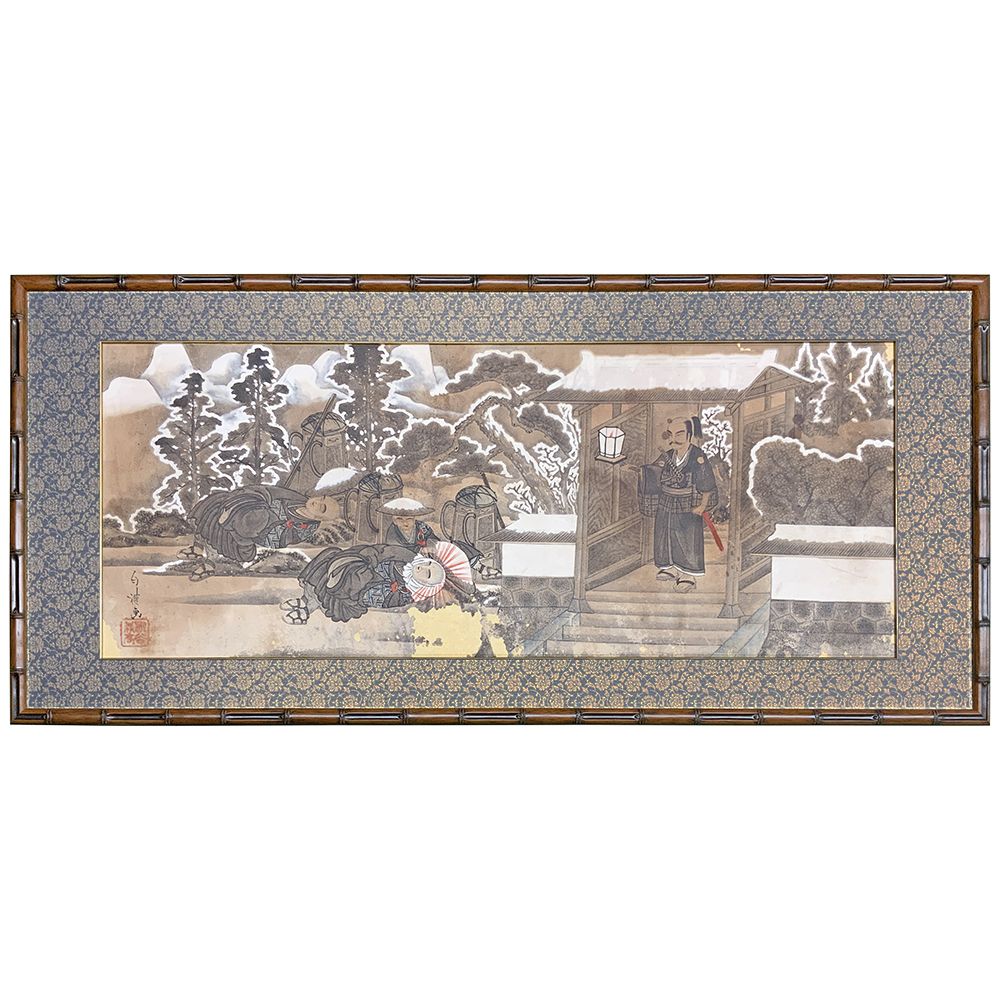 新聞紙で裏打ちされた古画