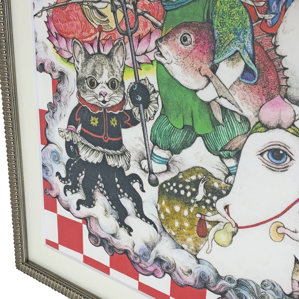 額装実例3 ヒグチユウコ 手拭い 七福神