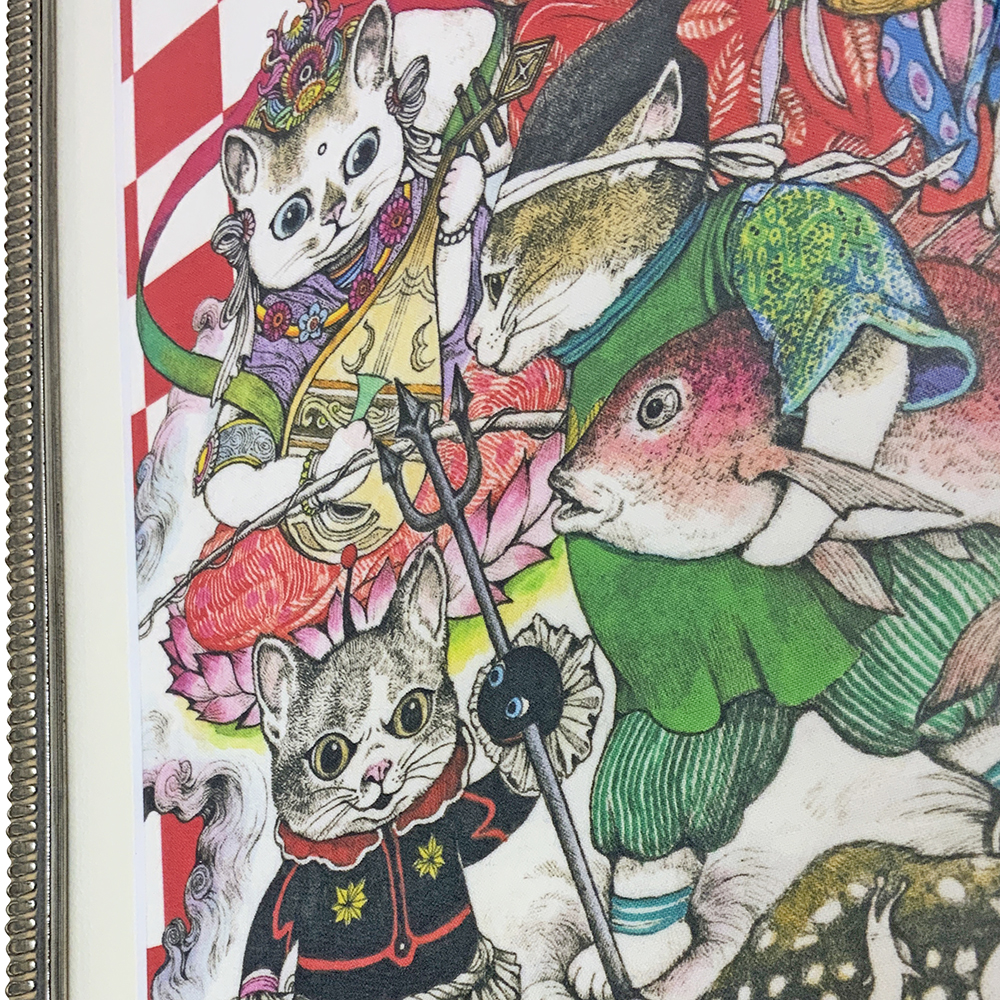 額装実例4 ヒグチユウコ 手拭い 七福神