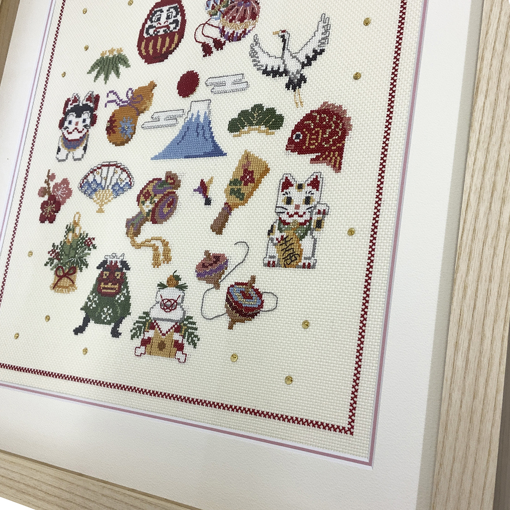額装実例3 ビーズ刺繍 お正月