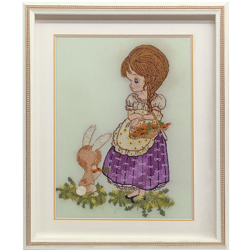文化刺繍 女の子とウサギ