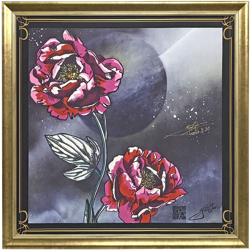 芍薬柄のスカーフ 小野裕人