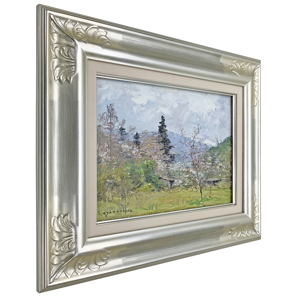 本物油絵、画廊額入り 油彩画 洋画 (油絵額縁付きで納品対応可) M8号 「富士山」 小川