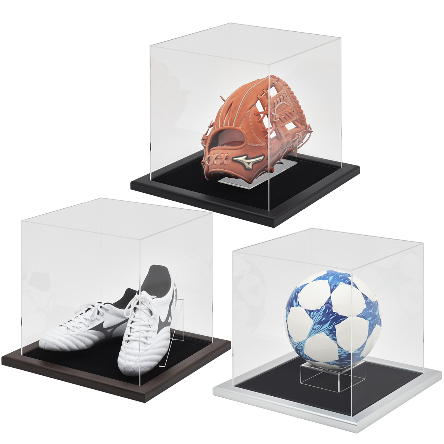 高級布張りケース 30個 まとめ売り アクリルケース CF・ビロード布 別珍黒の布貼り土台が付属する