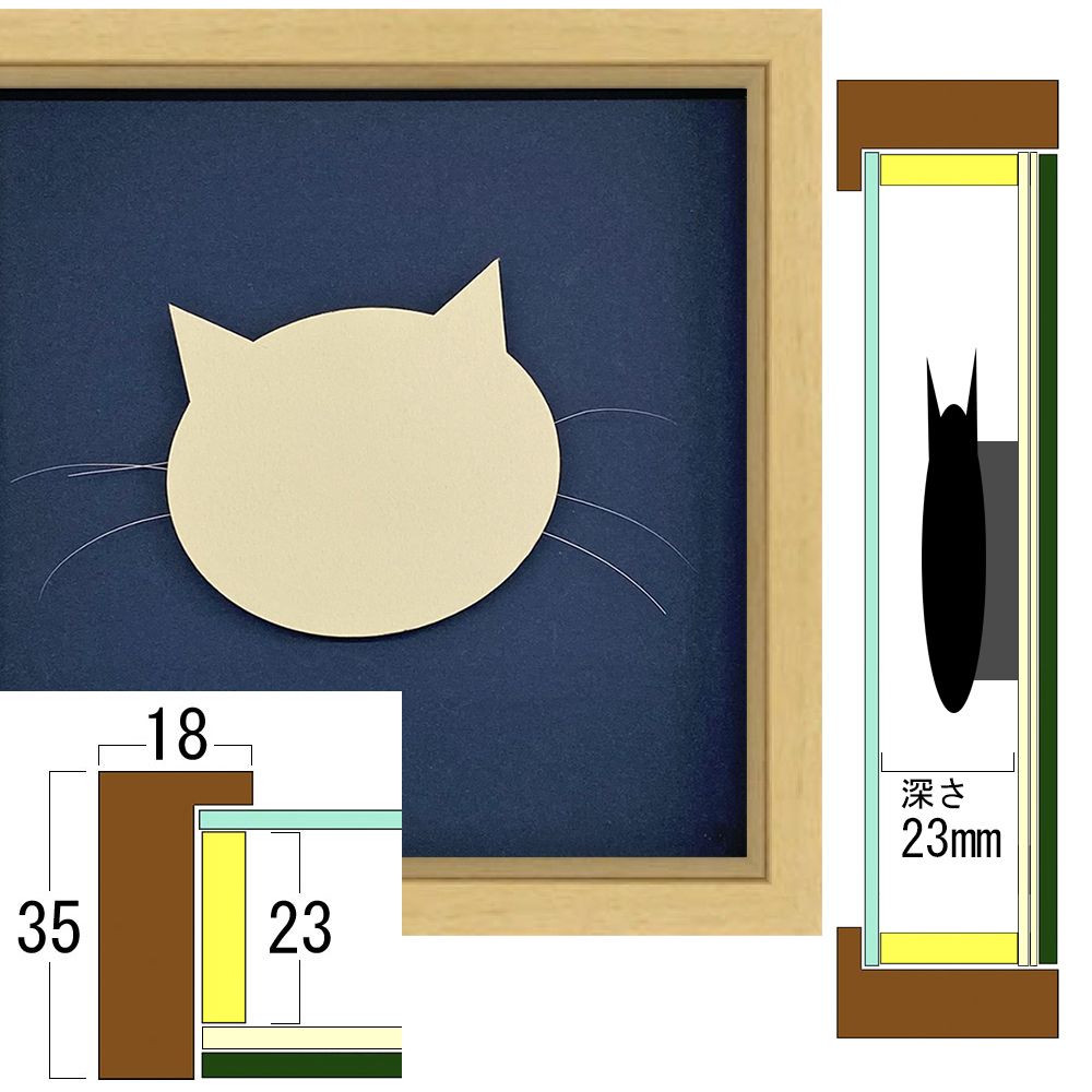 額縁アンティークブラックご確認ページ　title「ひっつき猫」 シッポの大きな猫/銅版画(額カラー・黒/あり） | iichi 日々の