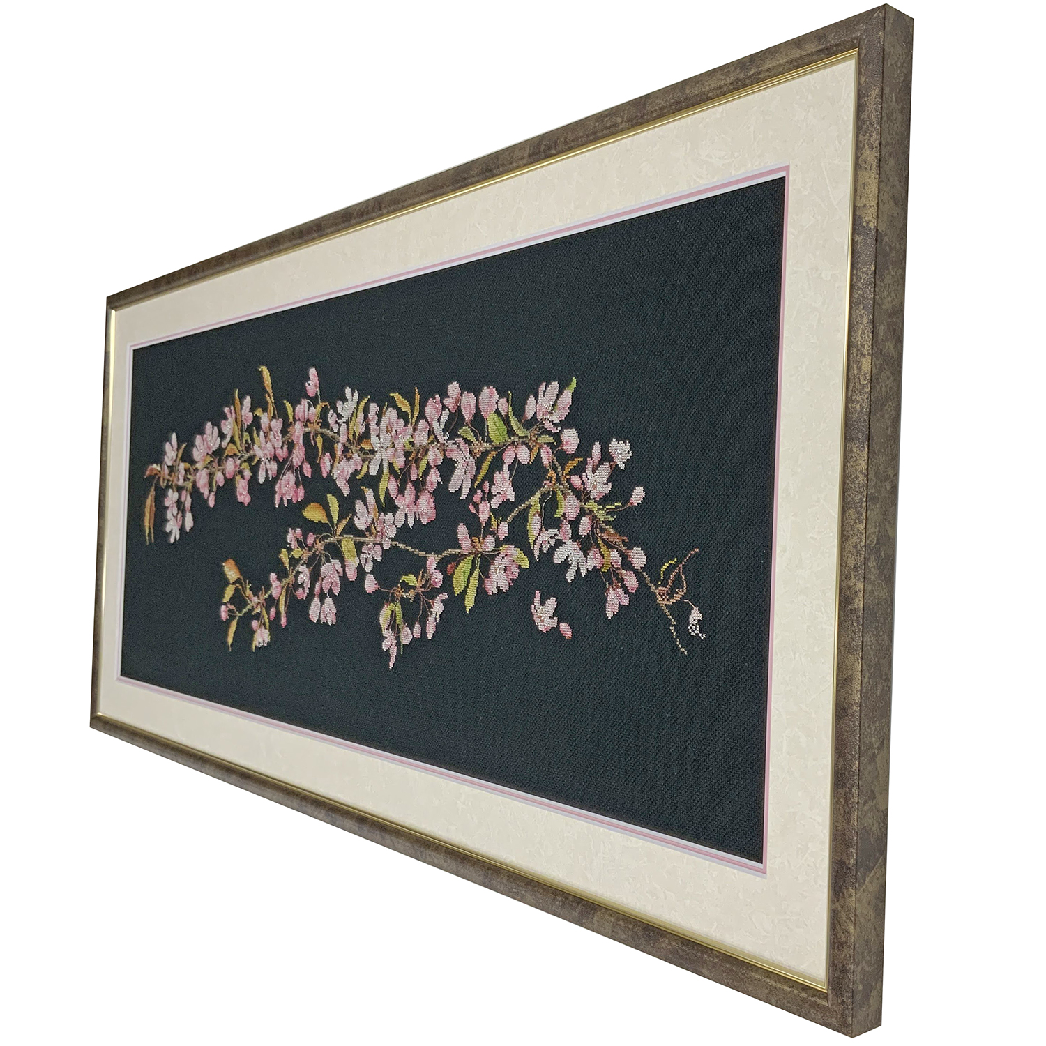 額装実例5 夜桜の刺繍