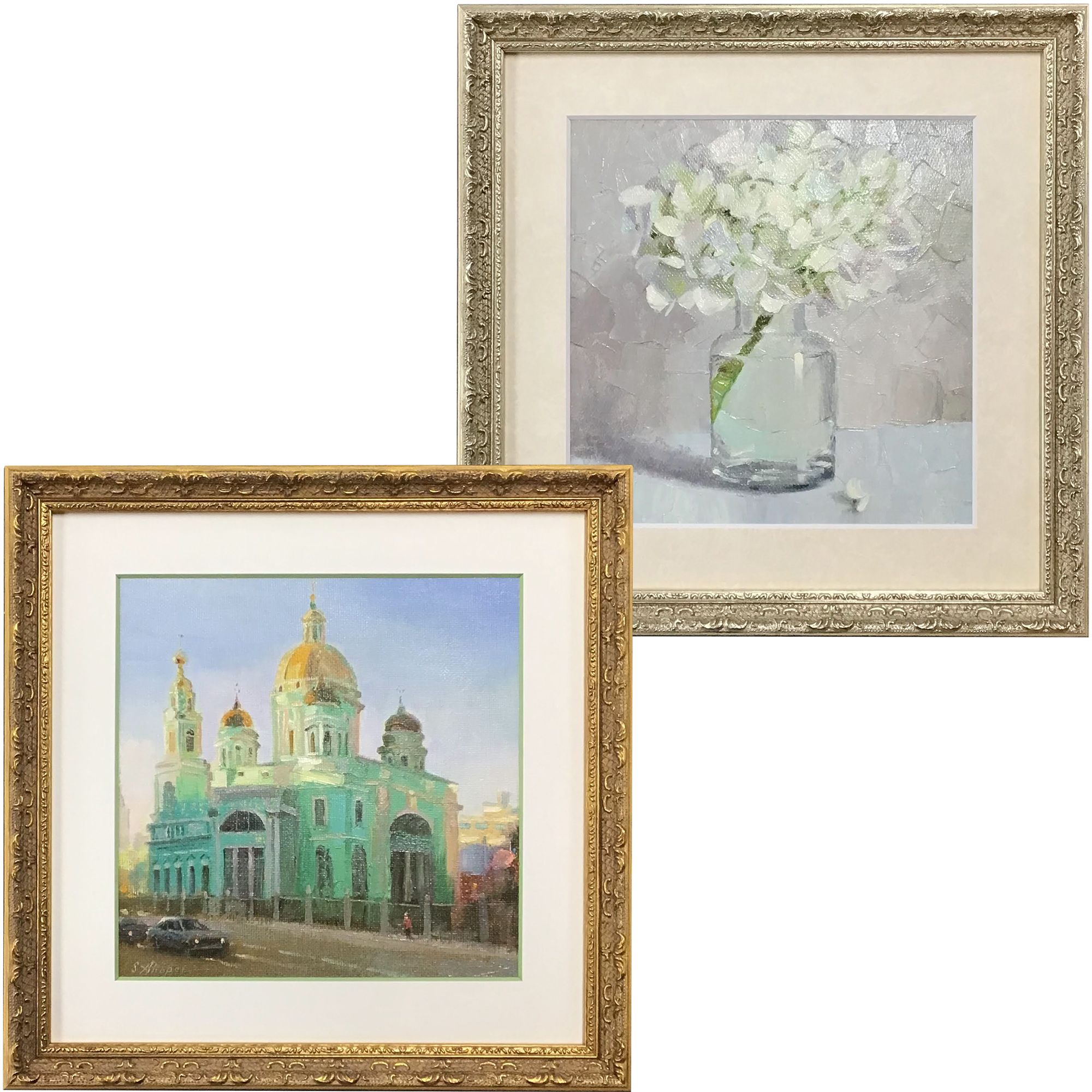 真四角の油彩画2点