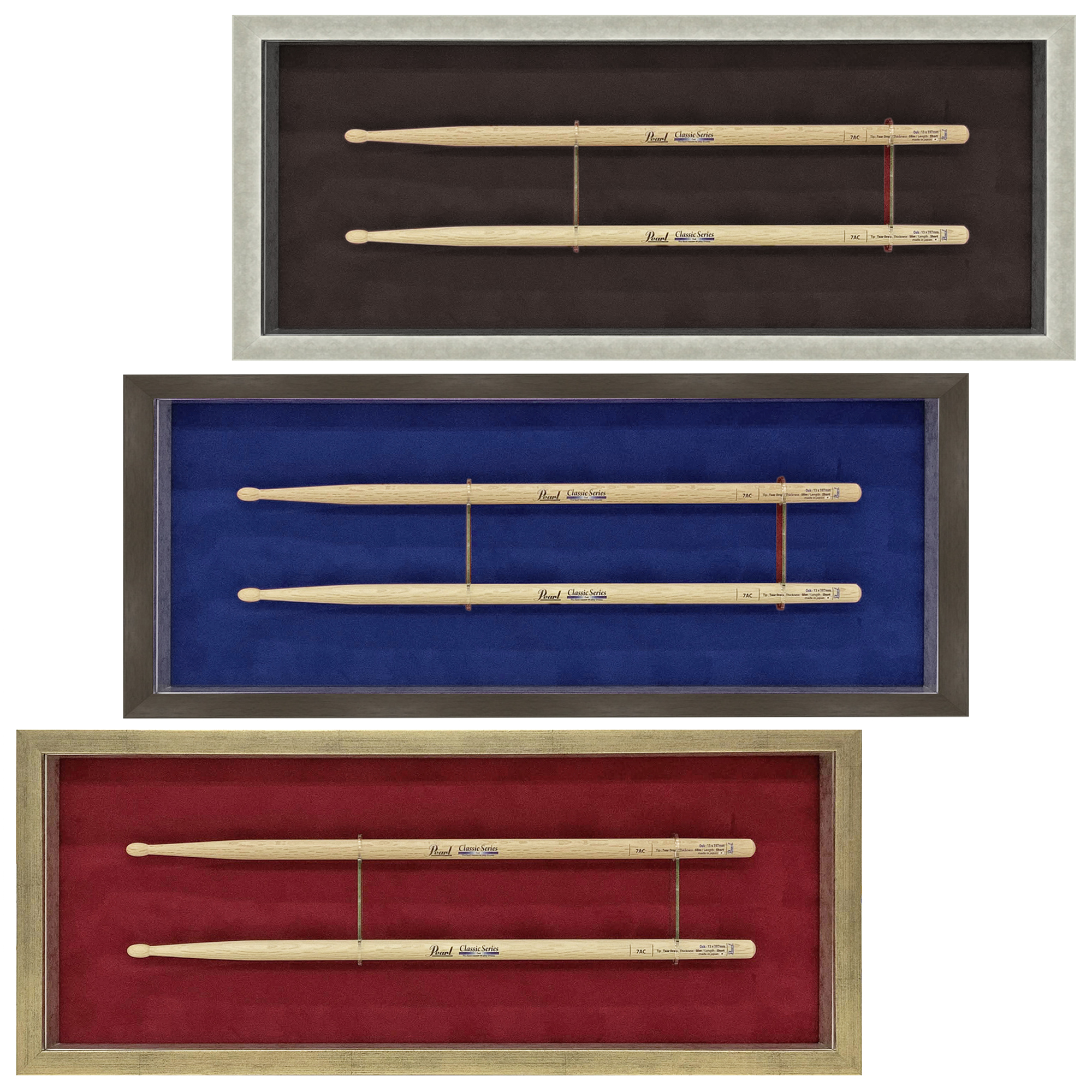 ドラムスティック2本を固定して飾れる専用額です