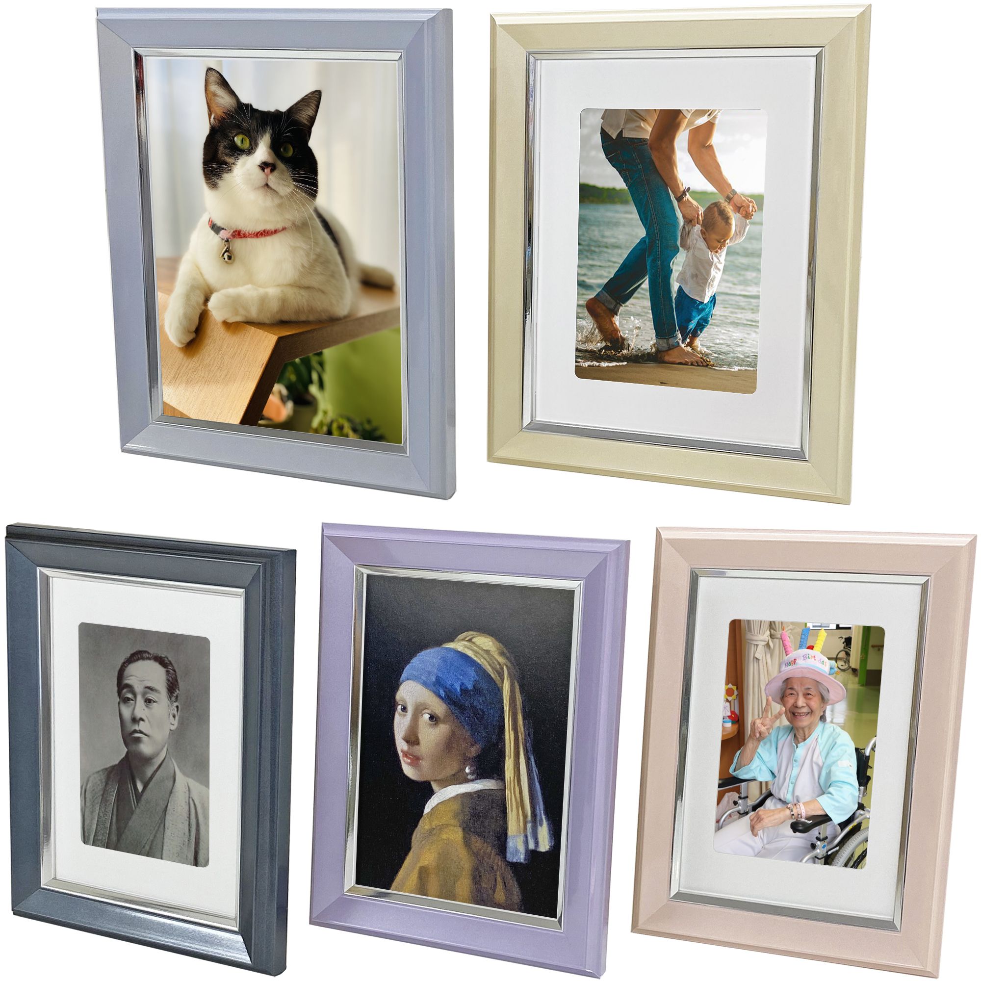 写真立て 5873 パールカラーの5色展開、明るい色合いの写真立て