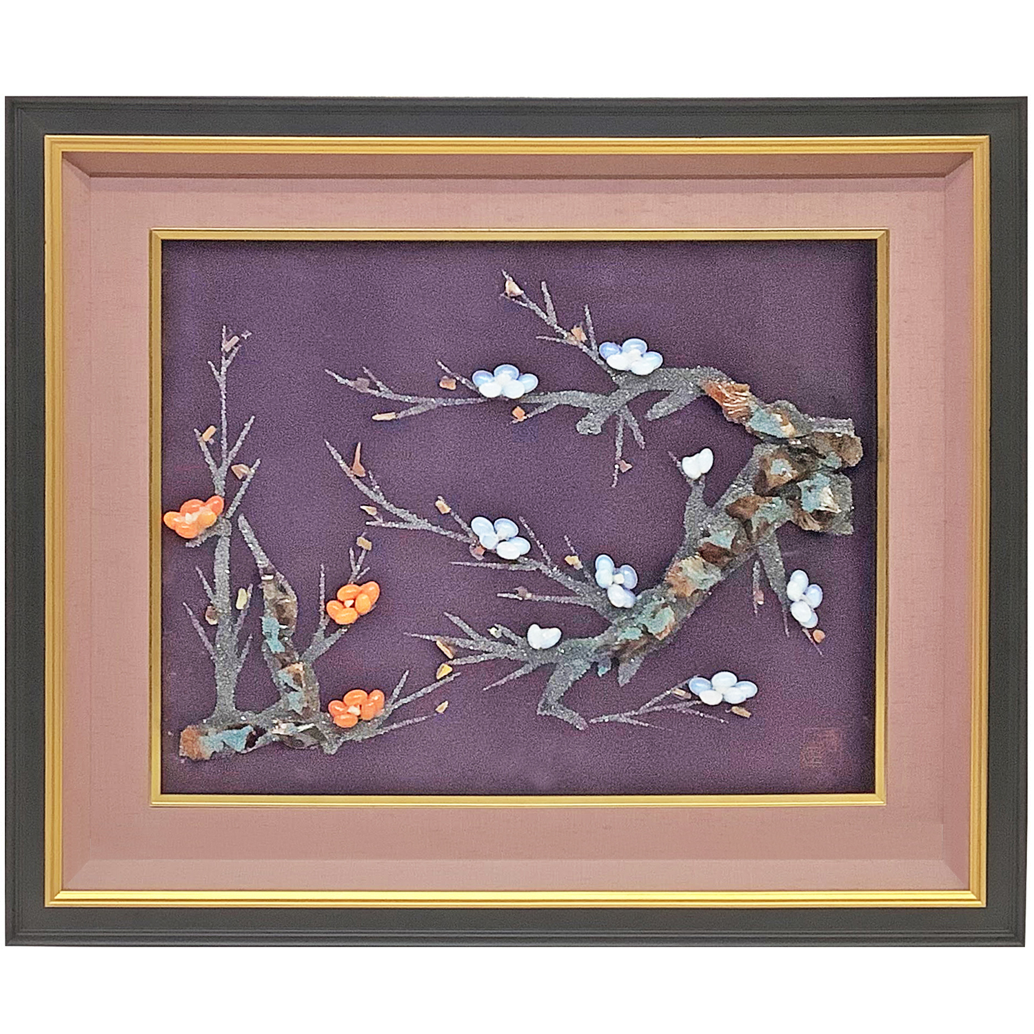 紅白梅の貴石画