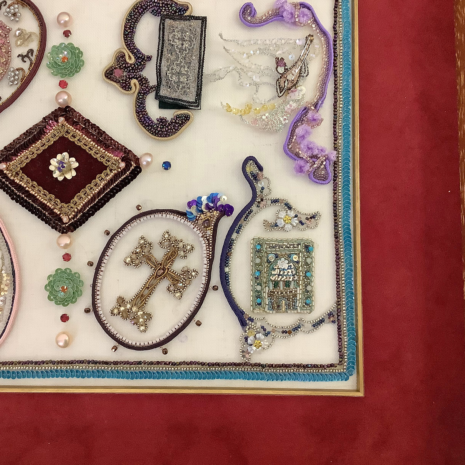 額装実例6 オーガンジー刺繍 面金マットをつけて