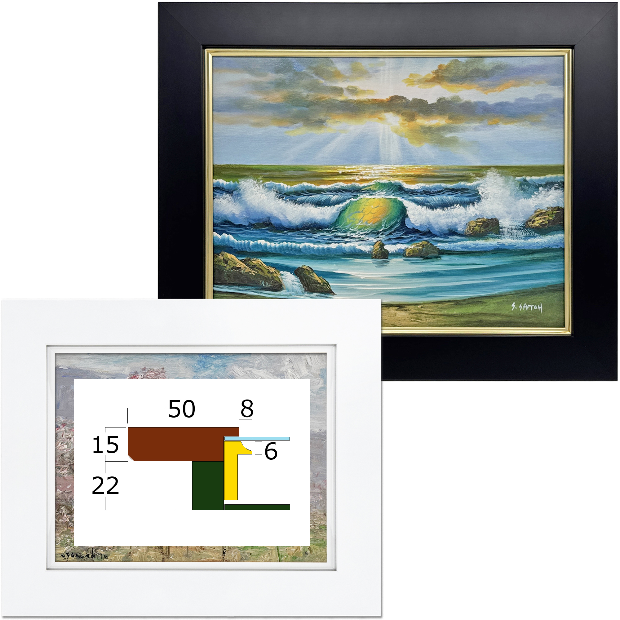 控えめなフレーム幅、モノトーンでシックに飾るフラットモダンなキャンバス額。