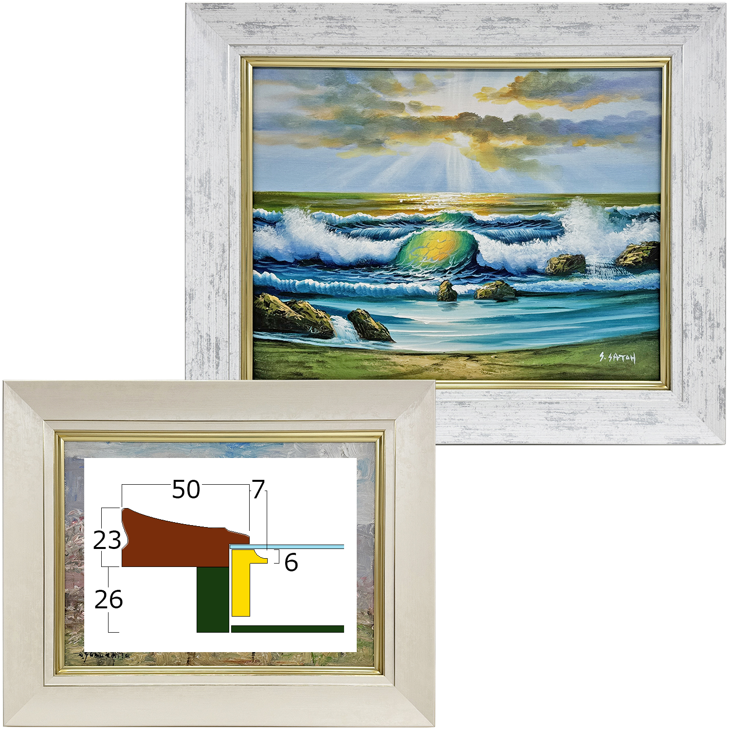 特徴的な色合いが目を引くキャンバス額