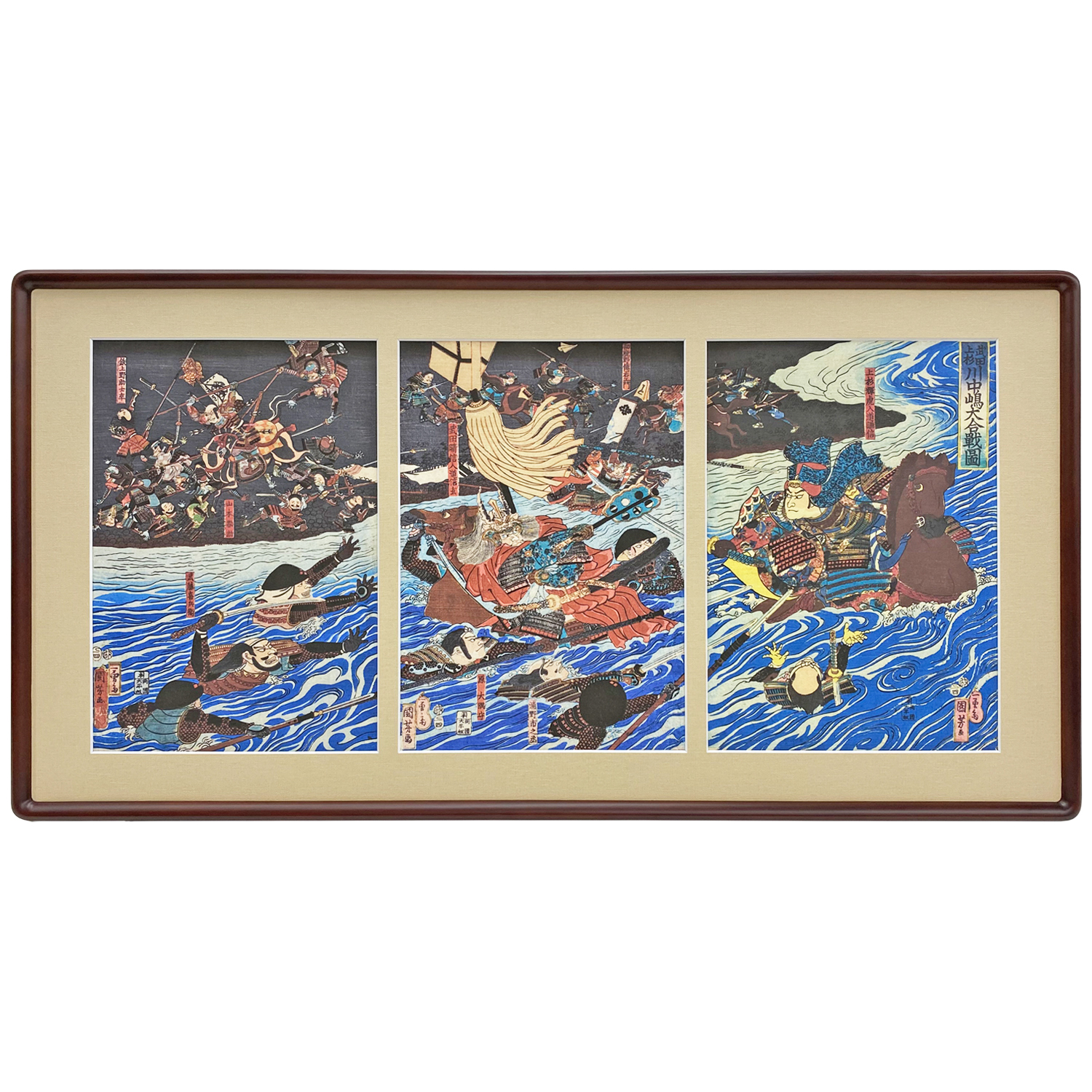 浮世絵3枚続き用 9755 隅丸の和額に、浮世絵用に複数窓抜きしたマット