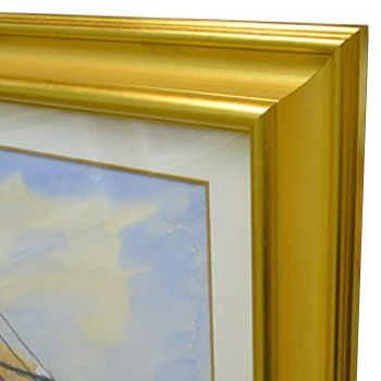 水彩画 「信州姨捨駅」 金箔貼りの上品な輝きのフレームで水彩画