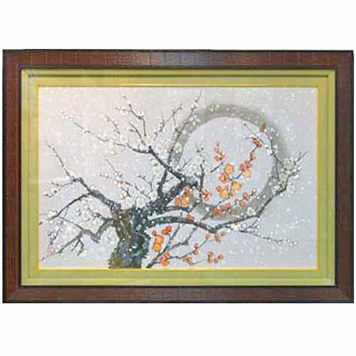 紅白梅を描いた墨彩画