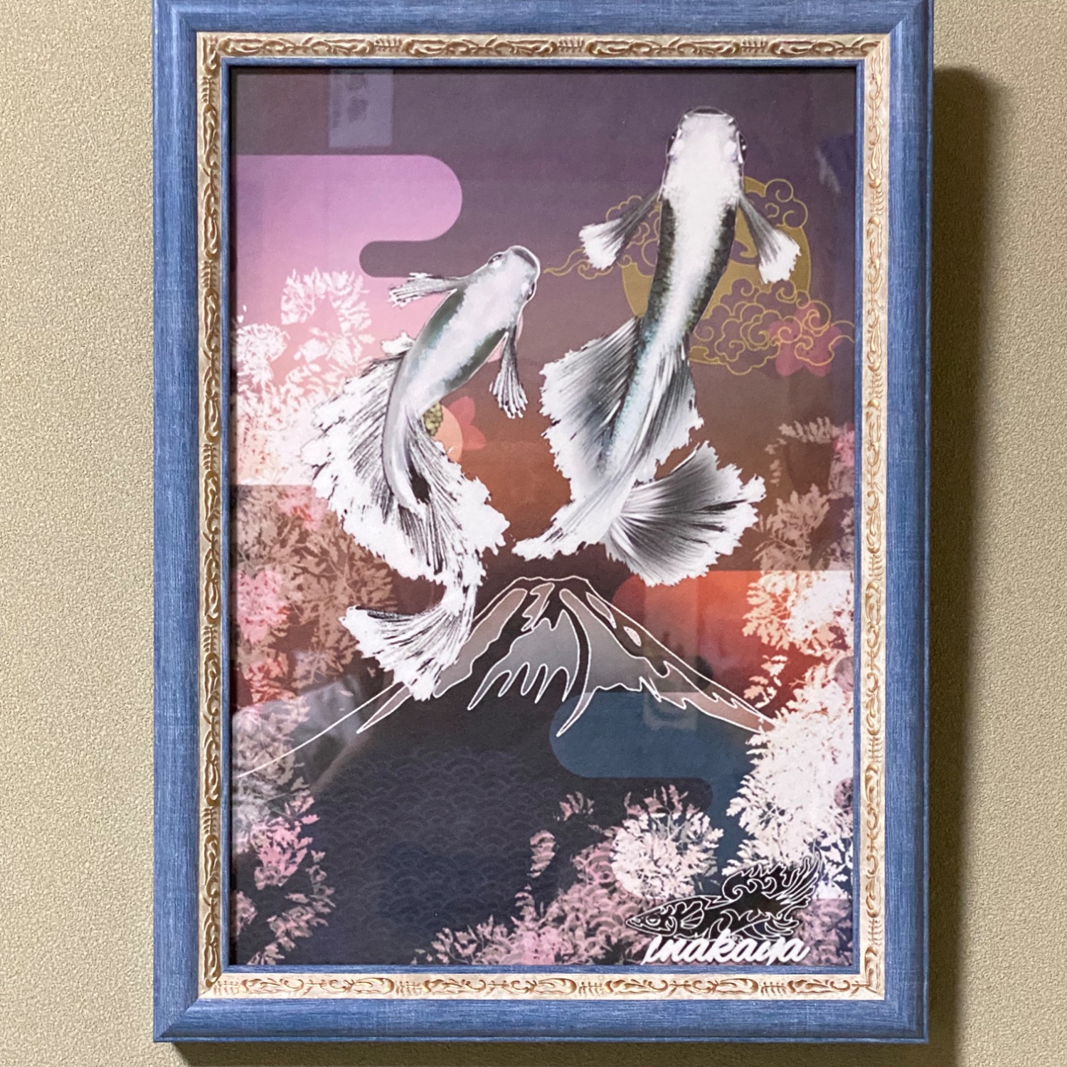 【貴重・大型】点描画 アート作品 額縁付き China】正方形50角サイズ・四角 mei-29『班猫』名画 竹内栖鳳の