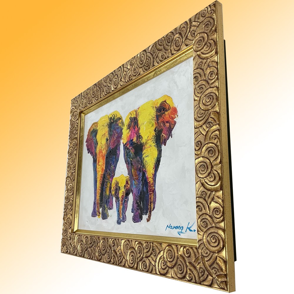 ゾウが描かれたキャンバス画 額縁のタカハシ松本店 2