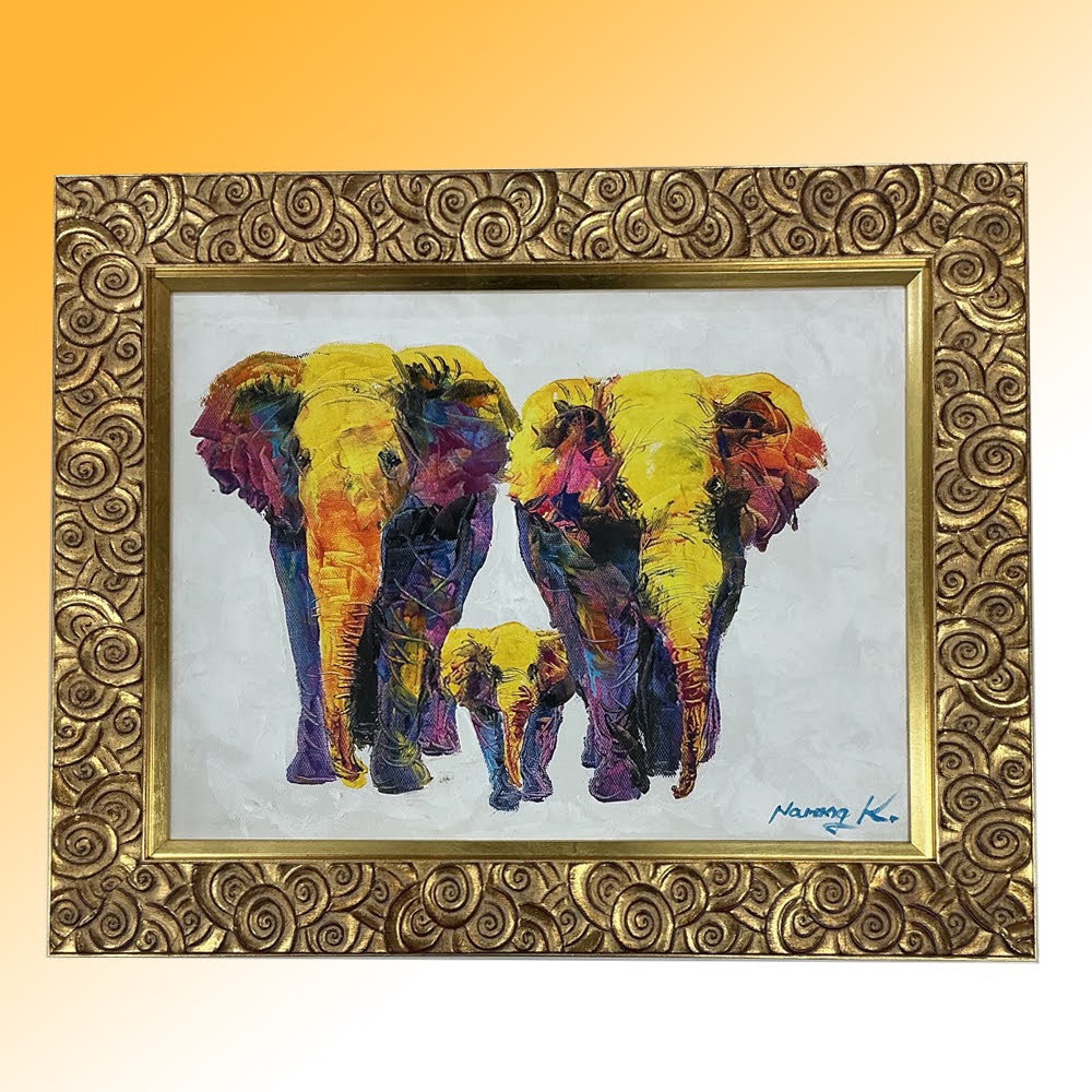 ゾウが描かれたキャンバス画 額縁のタカハシ松本店 1