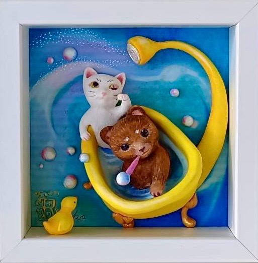 お客様の声 フレーミー ポメラニアンと白猫のバスタイム