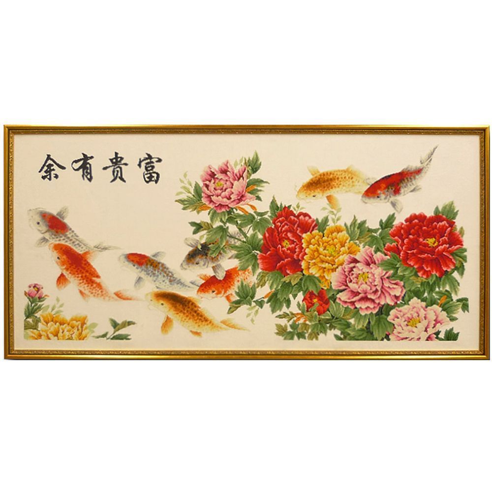 中国土産の特大刺繍 | 大きな刺繍をしっかり伸ばして固定してから額装 