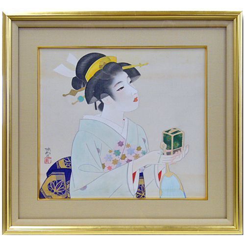 美人画 白鳥映雪 | 絹本に描かれた、美しく繊細な日本画の額装です