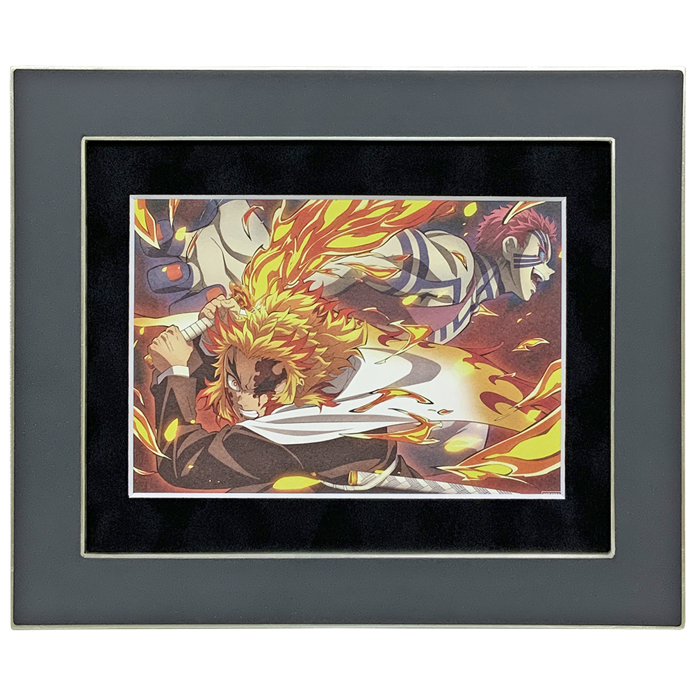 鬼滅の刃 イラストカード 煉獄杏寿郎と猗窩座が描かれたイラストカードをマット付きで額装です
